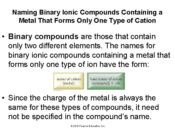 Naming Binary Ionic Compounds Containing a Metal That Forms Only One Type of Cation