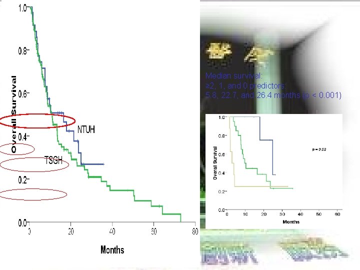 Median survival: ≥ 2, 1, and 0 predictors: 5. 8, 22. 7, and 26.