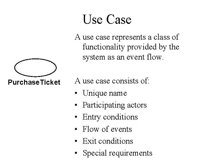 Use Case A use case represents a class of functionality provided by the system