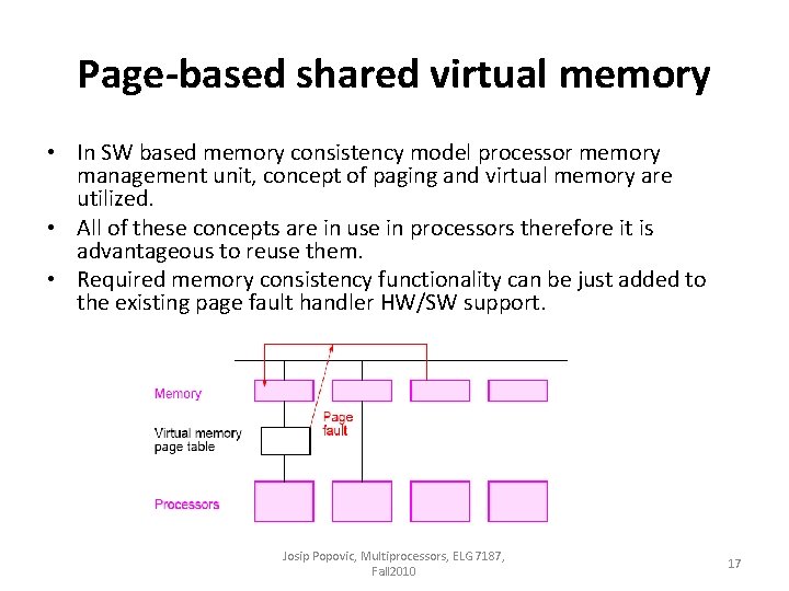 Page-based shared virtual memory • In SW based memory consistency model processor memory management