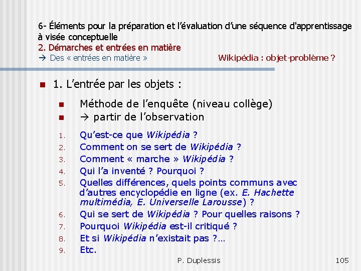 6 - Éléments pour la préparation et l’évaluation d’une séquence d'apprentissage à visée conceptuelle