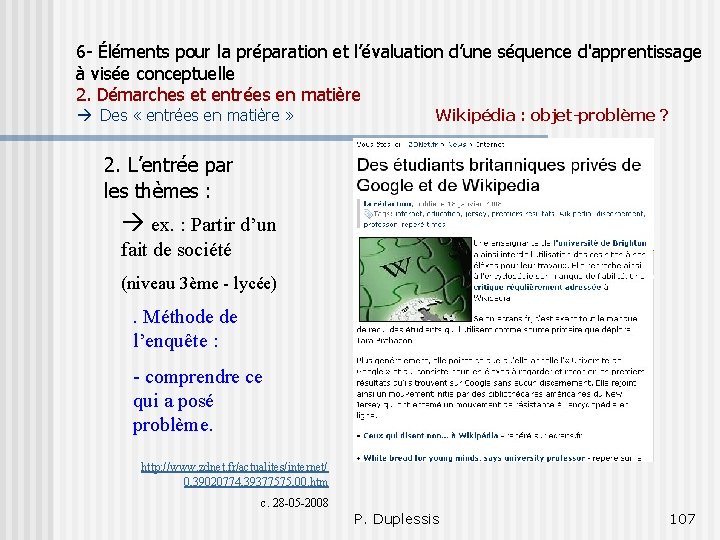 6 - Éléments pour la préparation et l’évaluation d’une séquence d'apprentissage à visée conceptuelle