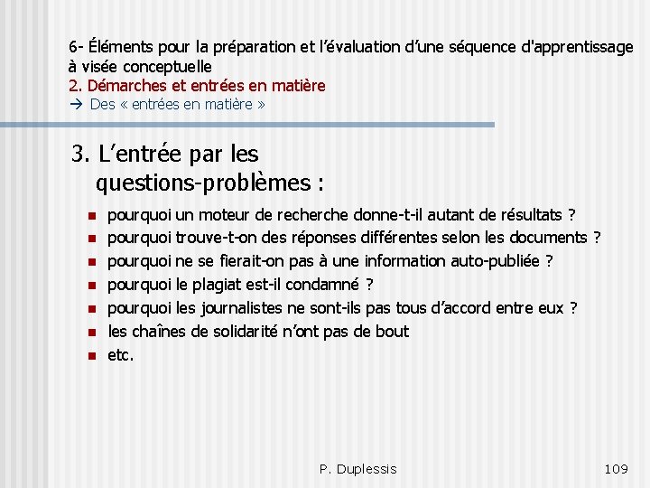 6 - Éléments pour la préparation et l’évaluation d’une séquence d'apprentissage à visée conceptuelle