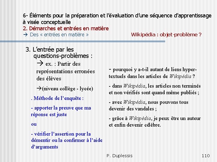 6 - Éléments pour la préparation et l’évaluation d’une séquence d'apprentissage à visée conceptuelle