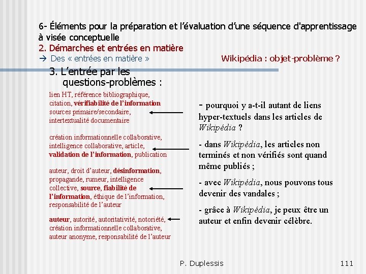 6 - Éléments pour la préparation et l’évaluation d’une séquence d'apprentissage à visée conceptuelle