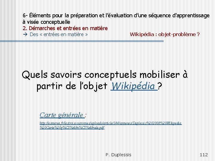 6 - Éléments pour la préparation et l’évaluation d’une séquence d'apprentissage à visée conceptuelle