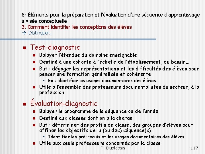 6 - Éléments pour la préparation et l’évaluation d’une séquence d'apprentissage à visée conceptuelle