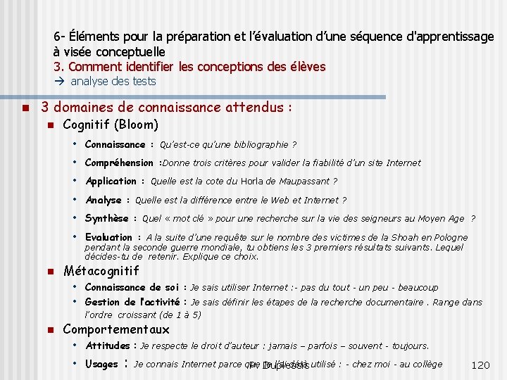 6 - Éléments pour la préparation et l’évaluation d’une séquence d'apprentissage à visée conceptuelle