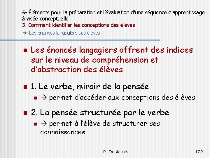 6 - Éléments pour la préparation et l’évaluation d’une séquence d'apprentissage à visée conceptuelle