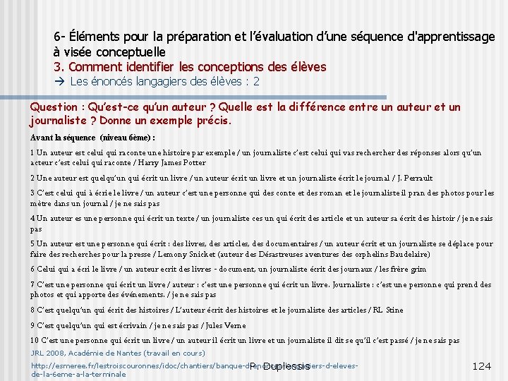 6 - Éléments pour la préparation et l’évaluation d’une séquence d'apprentissage à visée conceptuelle