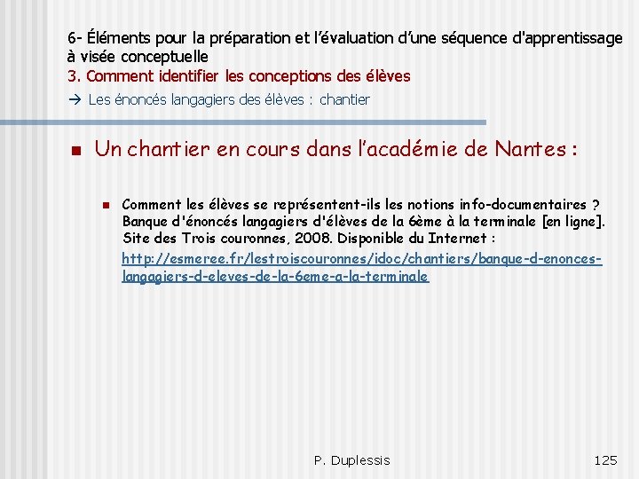 6 - Éléments pour la préparation et l’évaluation d’une séquence d'apprentissage à visée conceptuelle