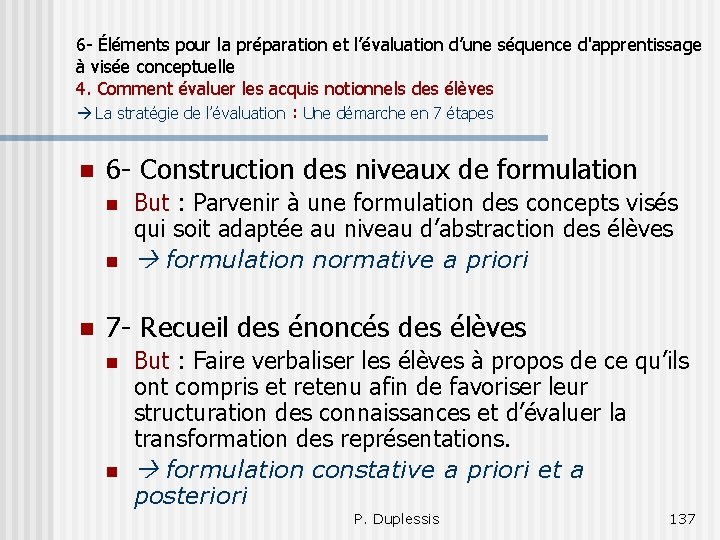 6 - Éléments pour la préparation et l’évaluation d’une séquence d'apprentissage à visée conceptuelle