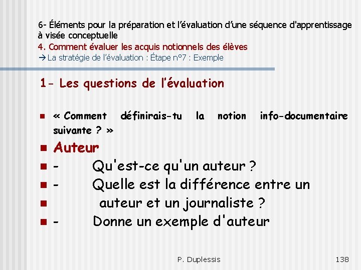 6 - Éléments pour la préparation et l’évaluation d’une séquence d'apprentissage à visée conceptuelle
