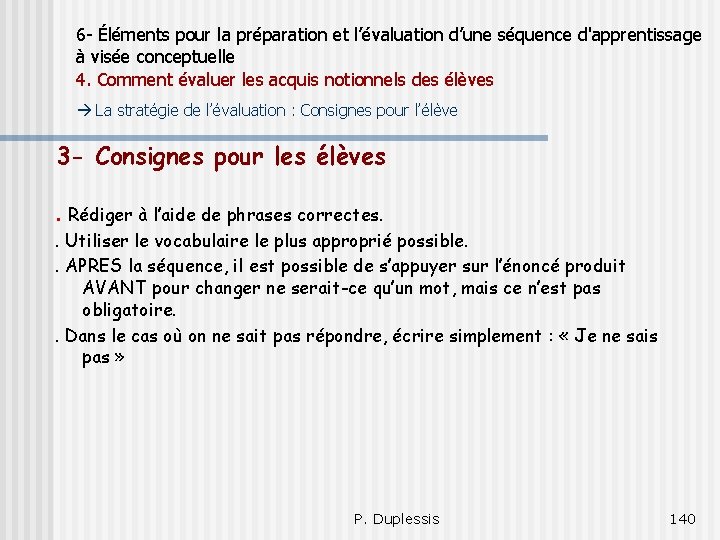 6 - Éléments pour la préparation et l’évaluation d’une séquence d'apprentissage à visée conceptuelle