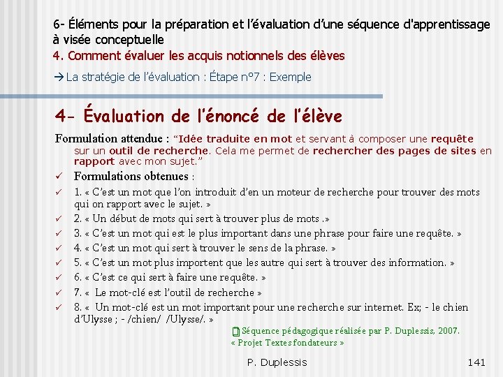 6 - Éléments pour la préparation et l’évaluation d’une séquence d'apprentissage à visée conceptuelle