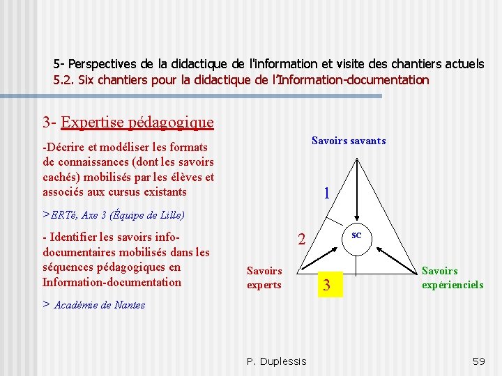 5 - Perspectives de la didactique de l'information et visite des chantiers actuels 5.