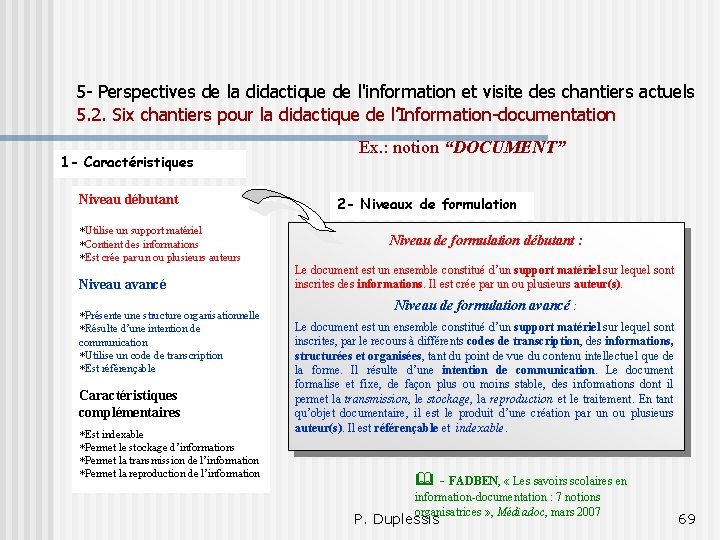 5 - Perspectives de la didactique de l'information et visite des chantiers actuels 5.