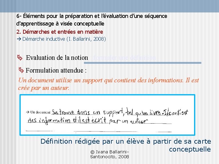 6 - Éléments pour la préparation et l’évaluation d’une séquence d'apprentissage à visée conceptuelle