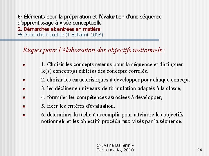 6 - Éléments pour la préparation et l’évaluation d’une séquence d'apprentissage à visée conceptuelle