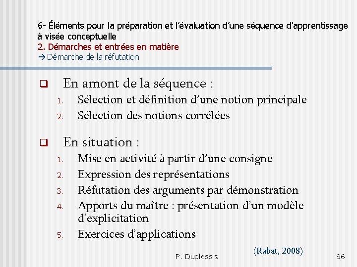 6 - Éléments pour la préparation et l’évaluation d’une séquence d'apprentissage à visée conceptuelle