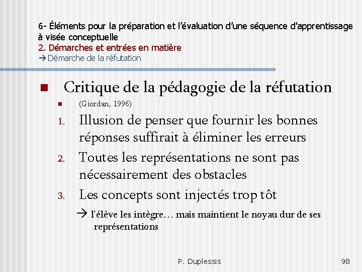 6 - Éléments pour la préparation et l’évaluation d’une séquence d'apprentissage à visée conceptuelle