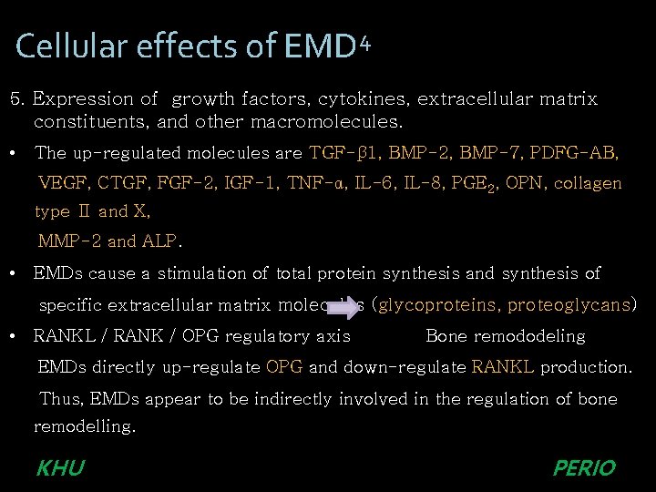 Cellular effects of EMD 4 5. Expression of growth factors, cytokines, extracellular matrix constituents,