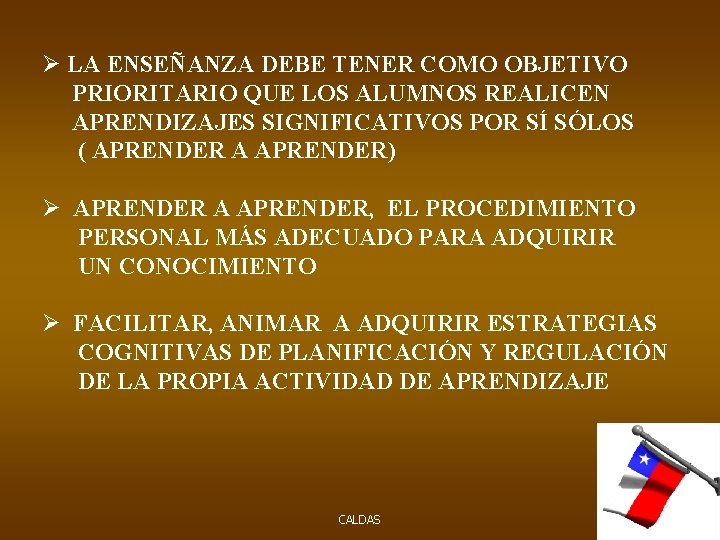 Ø LA ENSEÑANZA DEBE TENER COMO OBJETIVO PRIORITARIO QUE LOS ALUMNOS REALICEN APRENDIZAJES SIGNIFICATIVOS