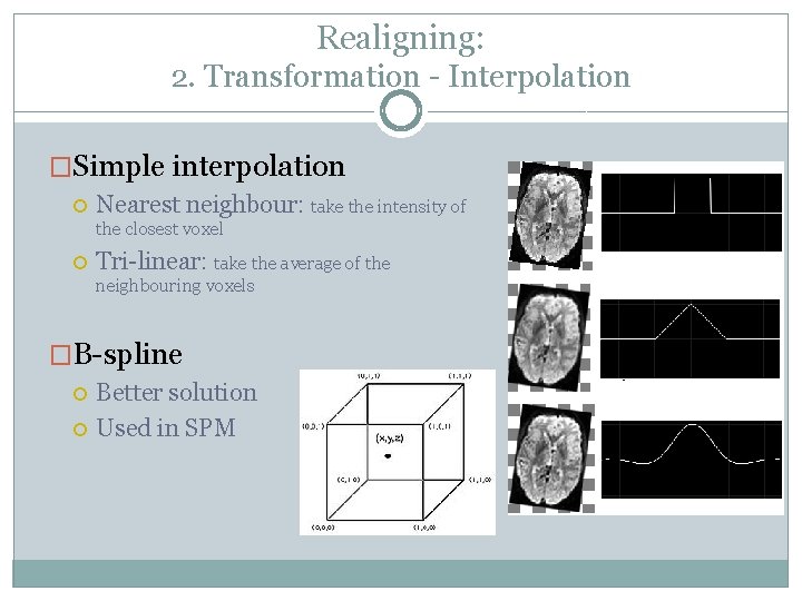 Realigning: 2. Transformation - Interpolation �Simple interpolation Nearest neighbour: take the intensity of the