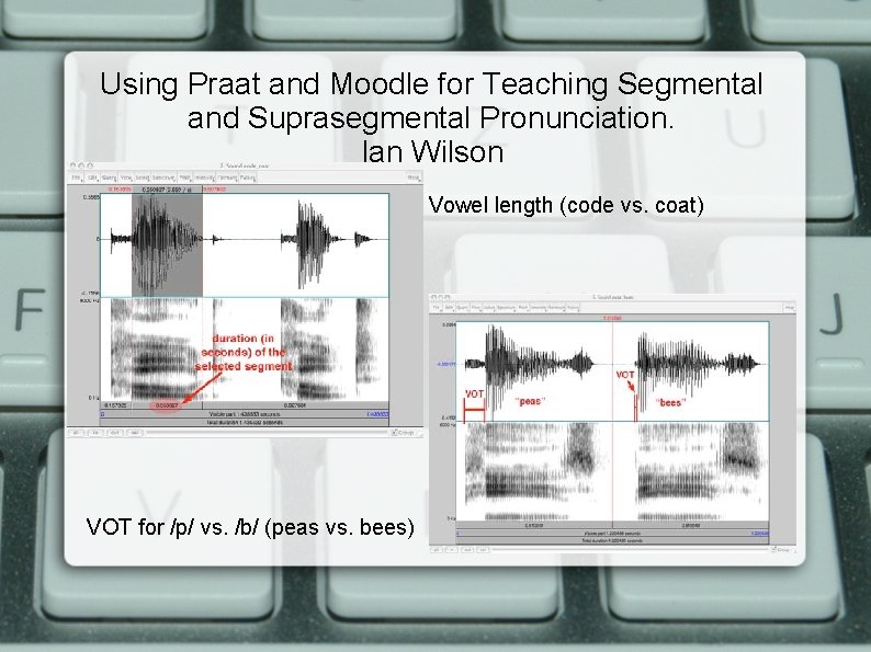 Using Praat and Moodle for Teaching Segmental and Suprasegmental Pronunciation. Ian Wilson Vowel length