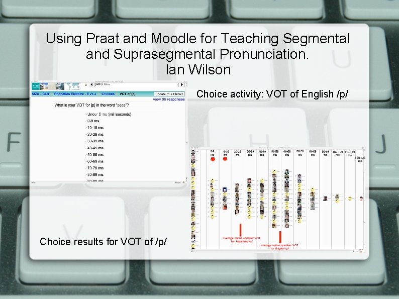 Using Praat and Moodle for Teaching Segmental and Suprasegmental Pronunciation. Ian Wilson Choice activity: