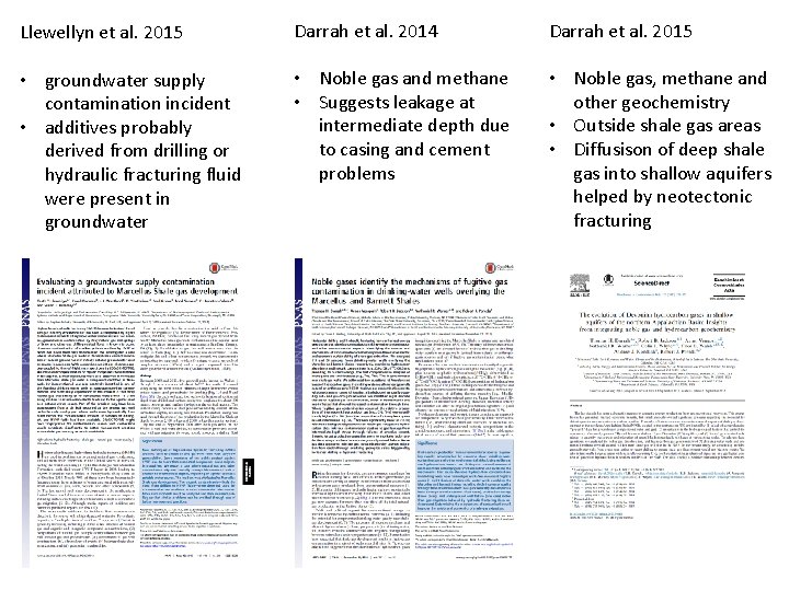 Llewellyn et al. 2015 Darrah et al. 2014 Darrah et al. 2015 • groundwater