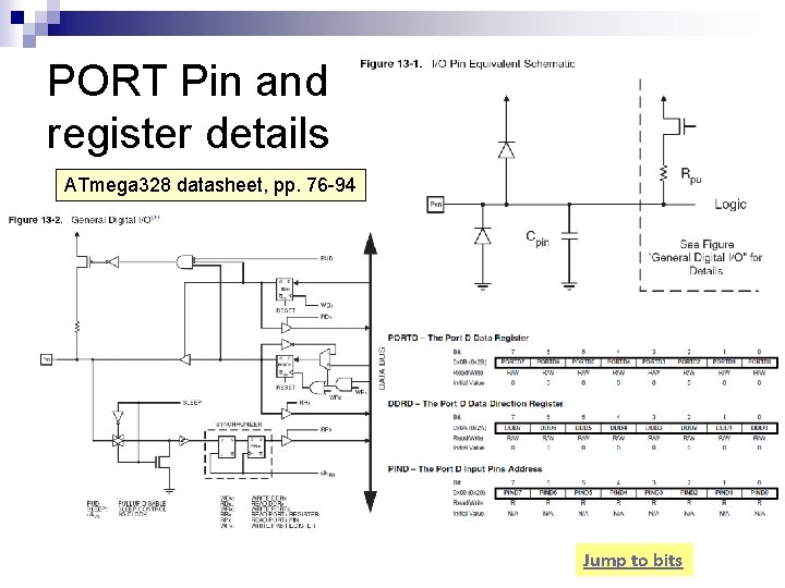 PORT Pin and register details ATmega 328 datasheet, pp. 76 -94 Jump to bits