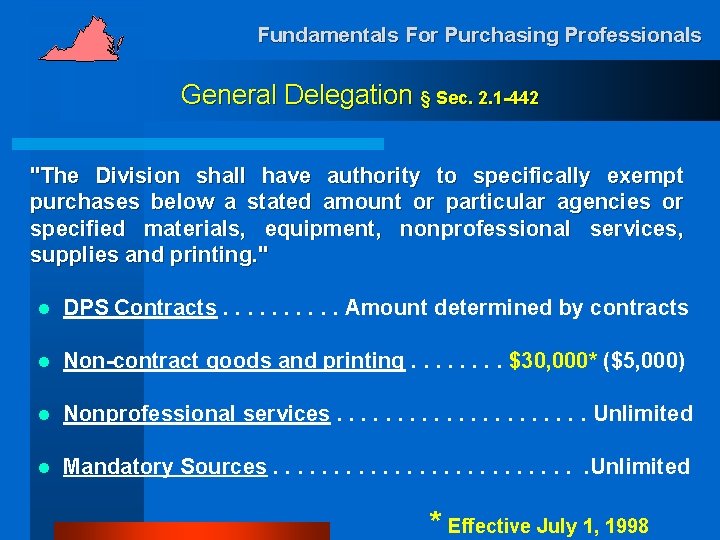 Fundamentals For Purchasing Professionals General Delegation § Sec. 2. 1 -442 "The Division shall