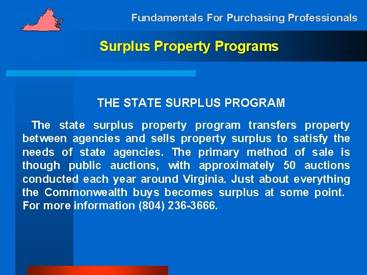 Fundamentals For Purchasing Professionals Surplus Property Programs THE STATE SURPLUS PROGRAM The state surplus