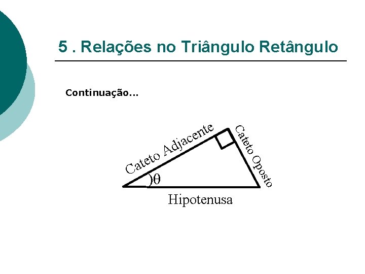 5. Relações no Triângulo Retângulo Continuação. . . o ost Op )θ teto C