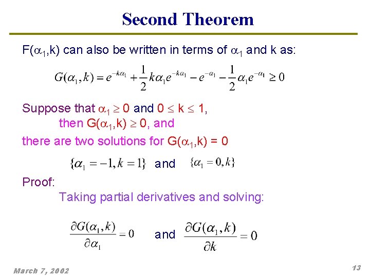 Second Theorem F( 1, k) can also be written in terms of 1 and Second Theorem F( 1, k) can also be written in terms of 1 and