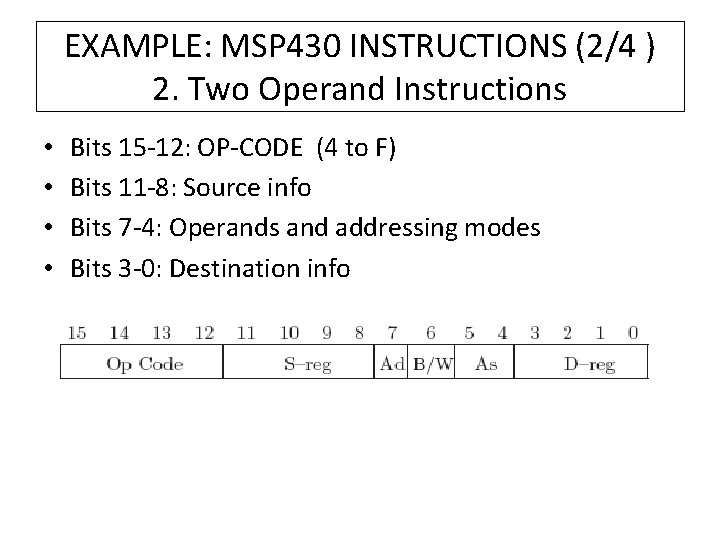 EXAMPLE: MSP 430 INSTRUCTIONS (2/4 ) 2. Two Operand Instructions • • Bits 15