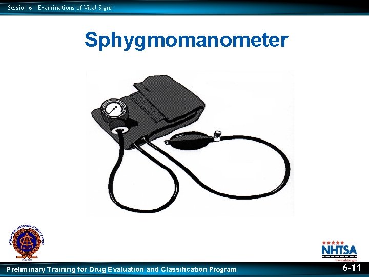 Session 6 – Examinations of Vital Signs Sphygmomanometer Preliminary Training for Drug Evaluation and