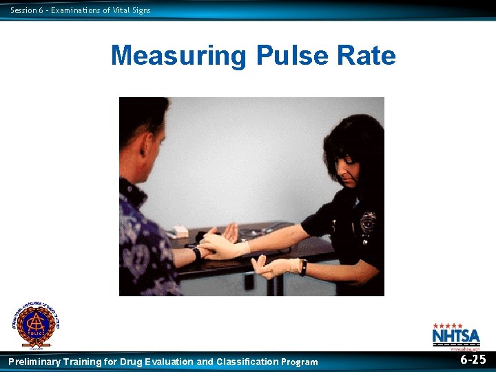 Session 6 – Examinations of Vital Signs Measuring Pulse Rate Preliminary Training for Drug