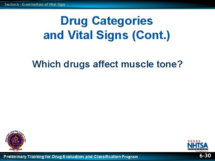 Session 6 – Examinations of Vital Signs Drug Categories and Vital Signs (Cont. )