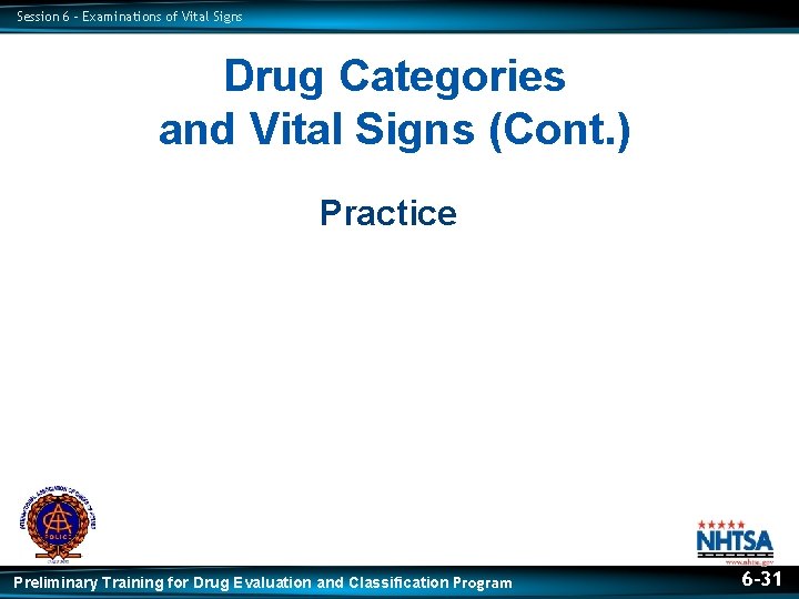 Session 6 – Examinations of Vital Signs Drug Categories and Vital Signs (Cont. )