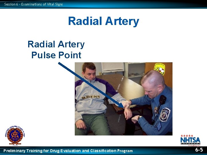 Session 6 – Examinations of Vital Signs Radial Artery Pulse Point Preliminary Training for