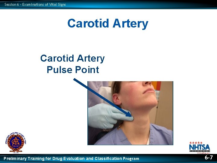 Session 6 – Examinations of Vital Signs Carotid Artery Pulse Point Preliminary Training for