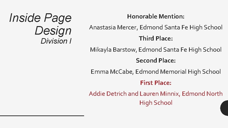 Inside Page Design Division I Honorable Mention: Anastasia Mercer, Edmond Santa Fe High School