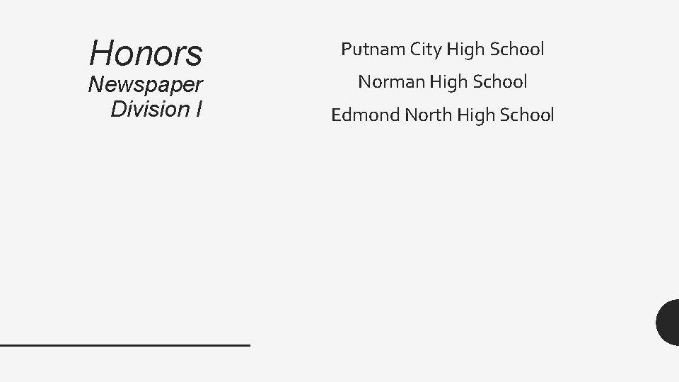 Honors Newspaper Division I Putnam City High School Norman High School Edmond North High