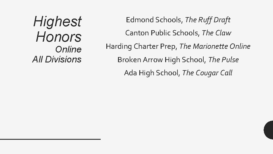 Highest Honors Online All Divisions Edmond Schools, The Ruff Draft Canton Public Schools, The