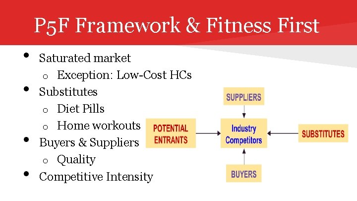 P 5 F Framework & Fitness First • • Saturated market o Exception: Low-Cost