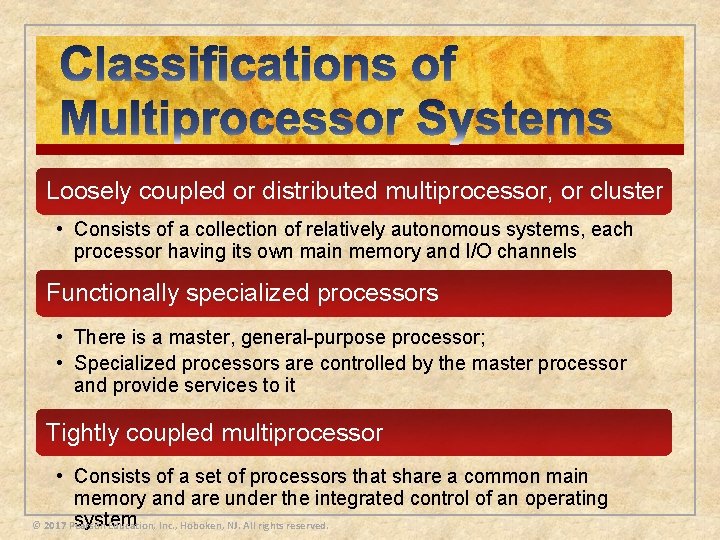 Loosely coupled or distributed multiprocessor, or cluster • Consists of a collection of relatively