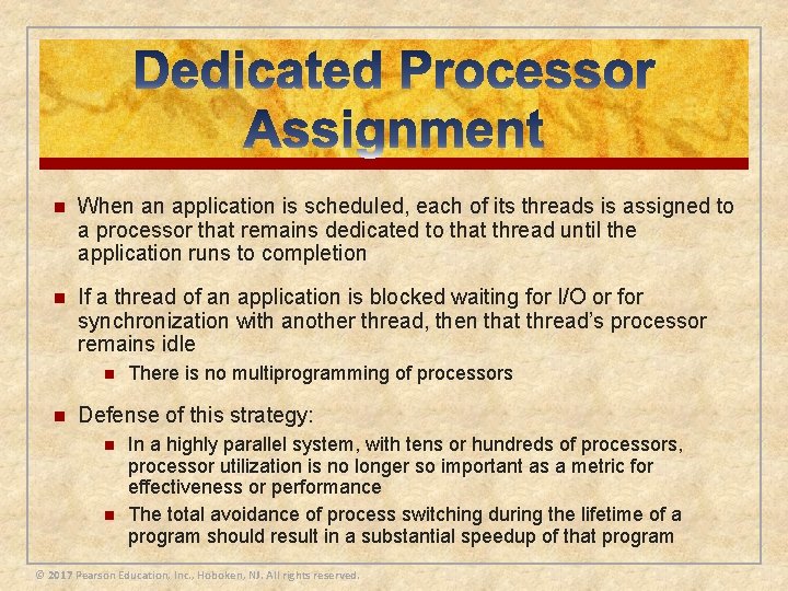 n When an application is scheduled, each of its threads is assigned to a