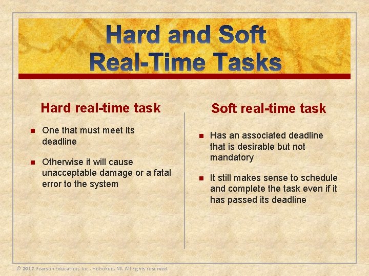 Hard real-time task n One that must meet its deadline n Otherwise it will